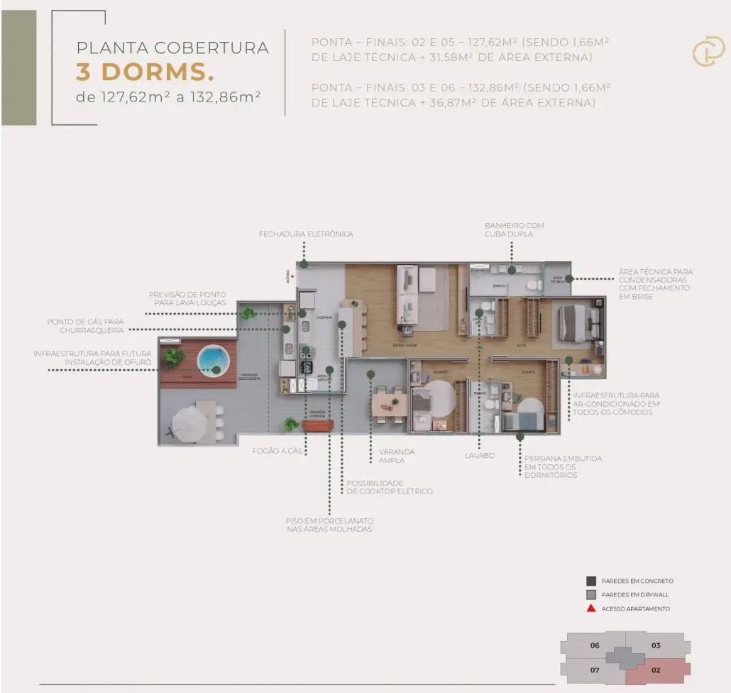 Planta da cobertura na planta do do Casa Prado Residence