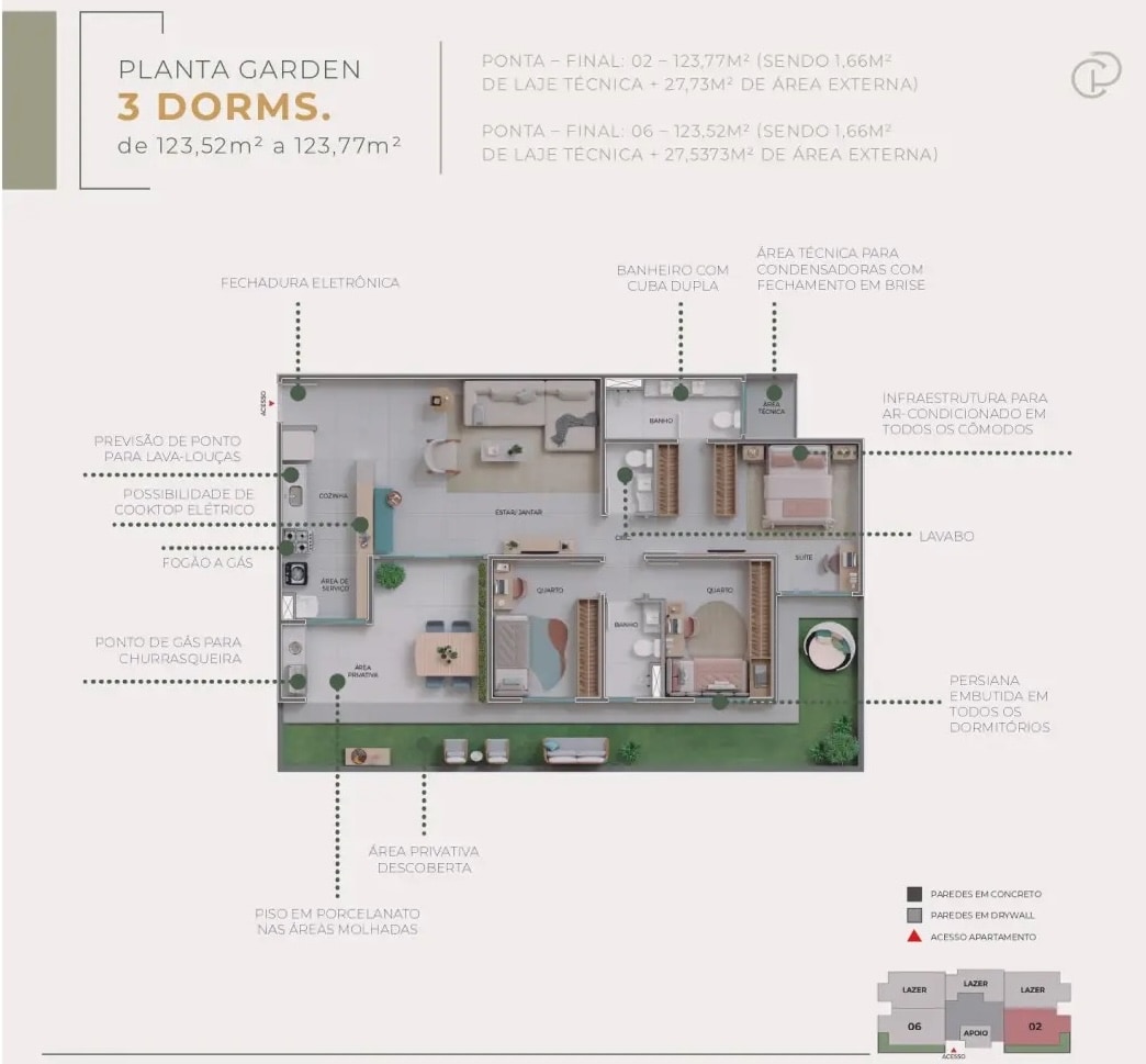 planta do apartamento garden do Casa Prado