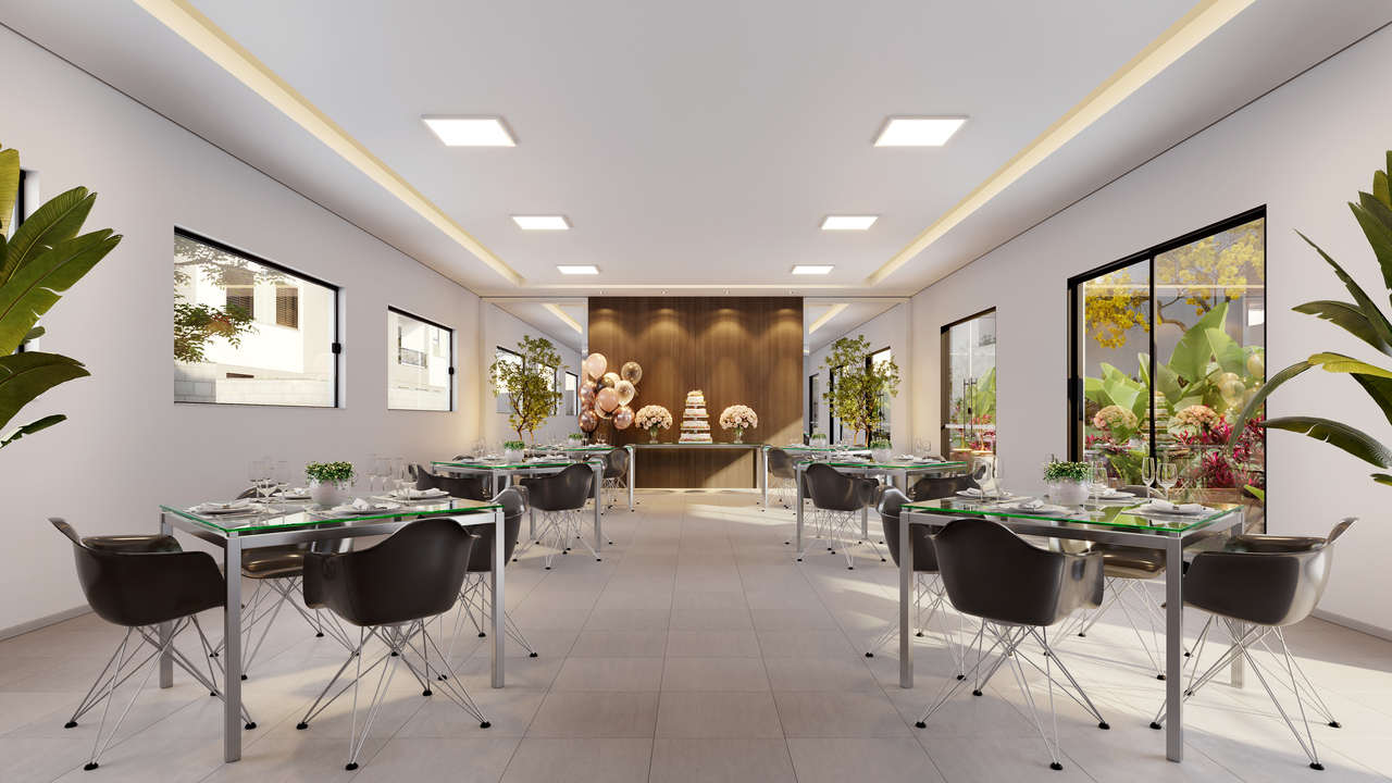 salão de festas entregue equipado e decorado