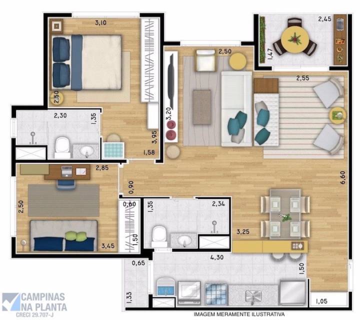 Morada Morumbi Planta Tipo 70m2 Finais 2 3 6 e 7 Living Ampliado