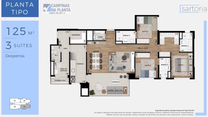 Sartoria Taquaral Planta Tipo 125 M2