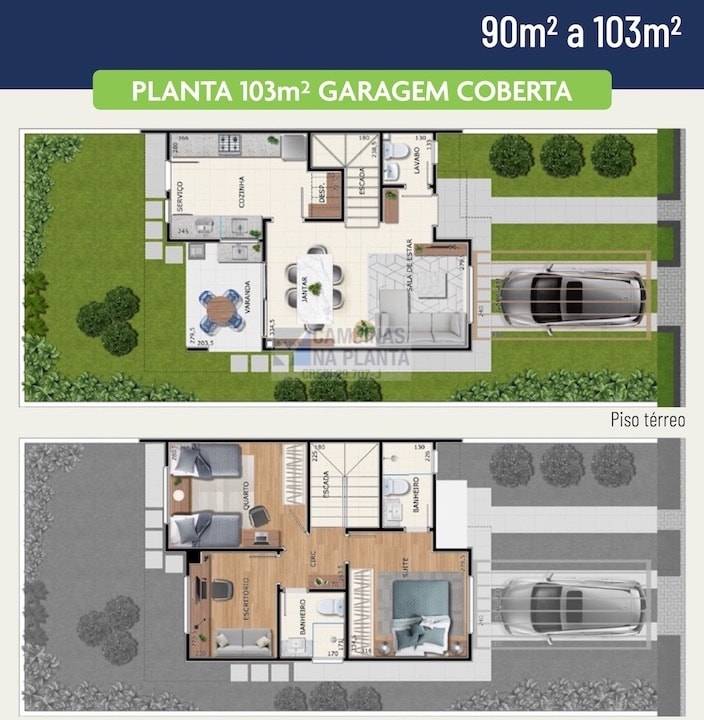 90m² a 103m² 1 quarto mais 1 suite