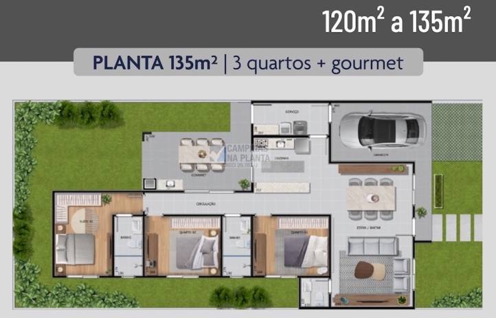 120m² a 135m² 2 quartos mais 1 suite mais gourmet