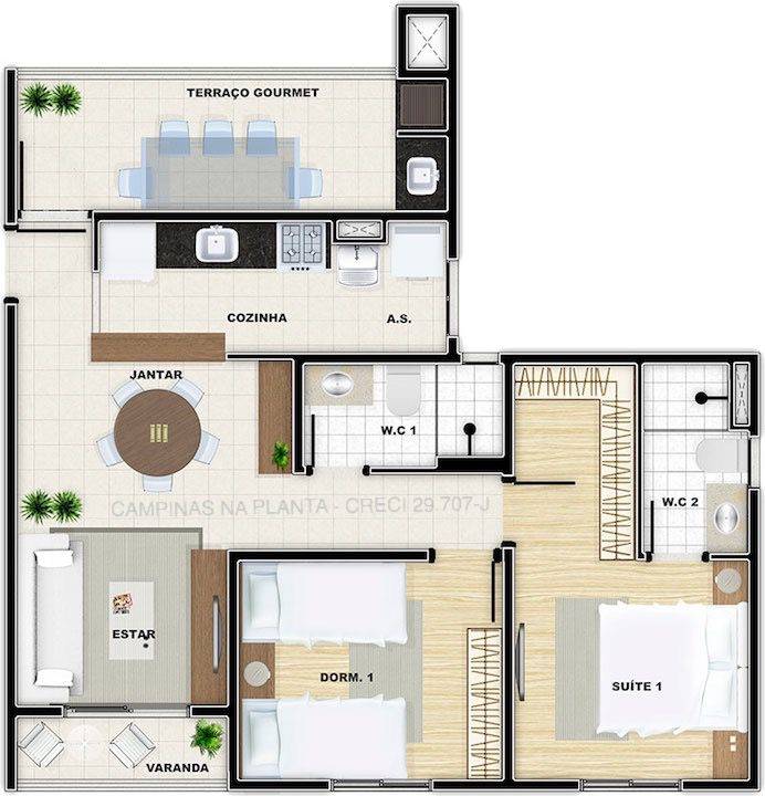 vivere residence campinas planta 65m²