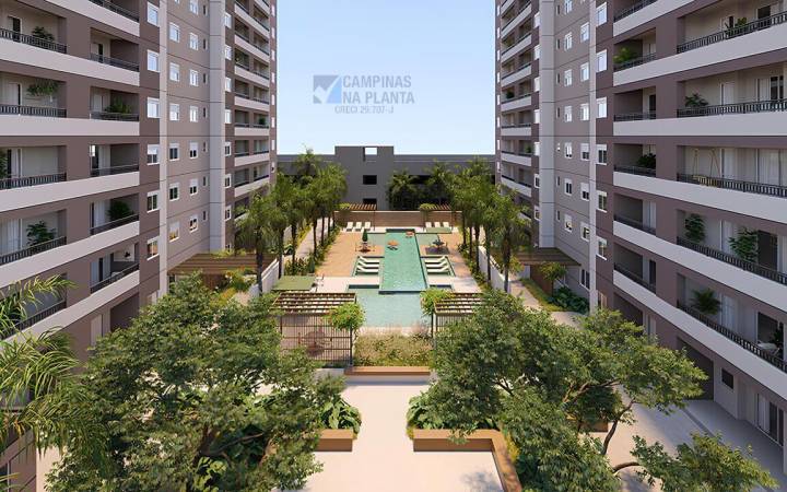 Area de lazer do TopLife Taquaral com lindo paisagismo