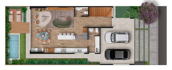 planta pavimento térreo casa tipo b integrada 160 m2 arborais altavista breve lançamento