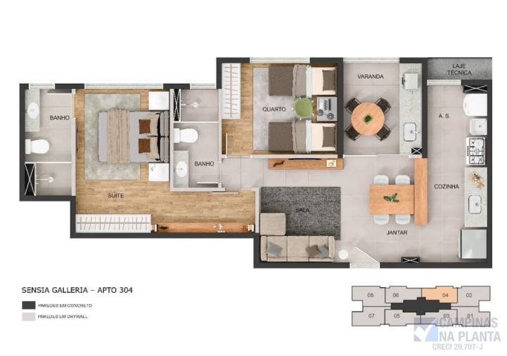 planta 1 suite e 1 quarto