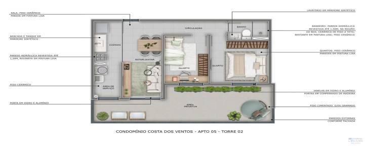 planta 2 quartos do condomínio residencial costa dos ventos