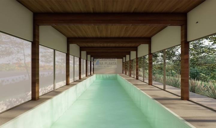 perspectiva da piscina coberta com raia de 25 metros na sede do clube do loteamento