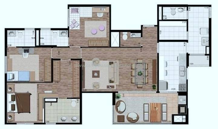 Planta de 134m2 com cozinha fechada e despensa ArtVitta