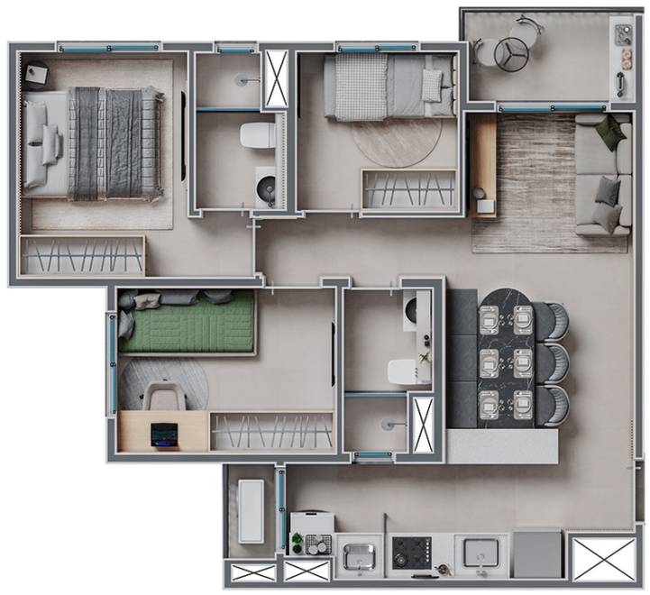 Planta de 60m² no Residencial San Pietro