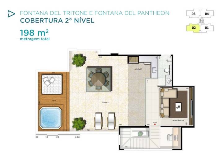 Acqua Galleria Tritone Pantheon Cobertura 198m2 Piso Superior