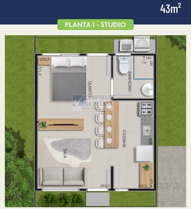 casa na planta de 43m² studio