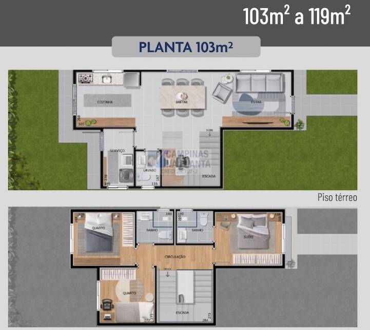 103m² a 119m² quartos mais 1 suite