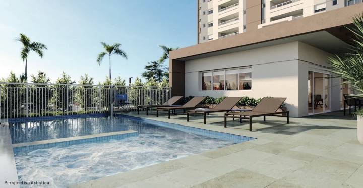 Perspectiva ilustrada da piscina da casa de campo