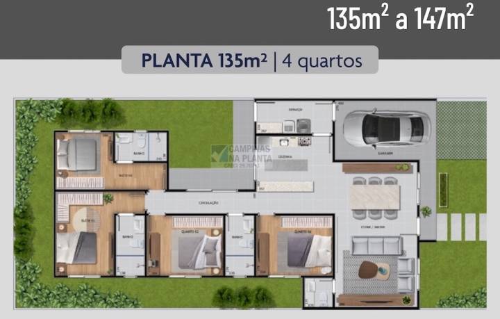 135m² a 147m² 4 quartos