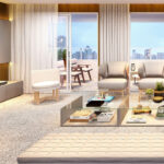 Perspectiva do living do Epic Indaiatuba Patriani, breve lançamento de apartamentos na planta em Indaiatuba