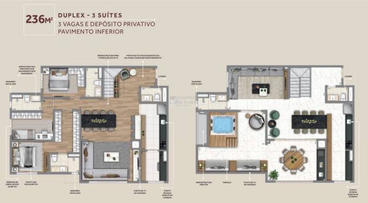 Living Grand Wish Nova Campinas Planta Do Pavimento Inferior Do Duplex 236 M2