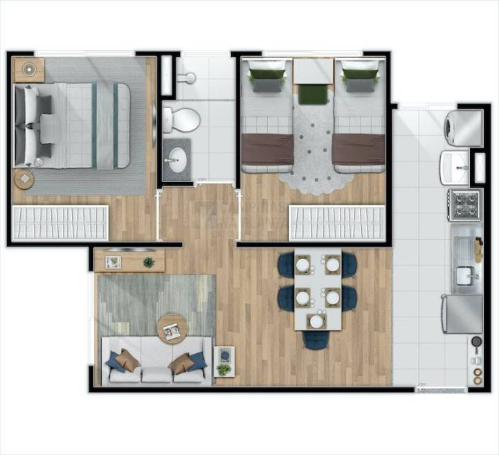 Reserva Paulínia Planta Tipo 2 apartamentos na planta em Paulínia Minha Casa Minha Vida