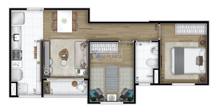 planta tipo 1 do arbo condominio parque com 2 quartos