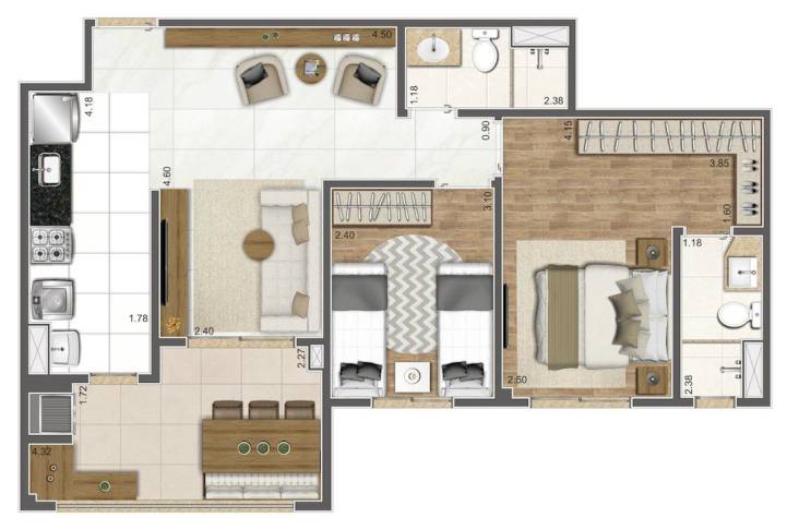 Planta 66m² do Elegance Living