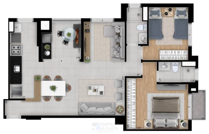 planta opção 1 de 78m² apartamento no guanabara