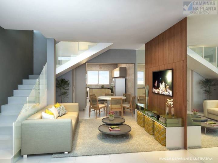 Perspectiva ilustrada da sala das casas do Residencial Verona