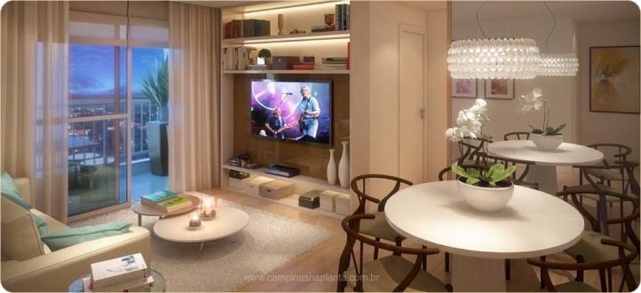 Perspectiva ilustrada do living do apartamento de 67m²