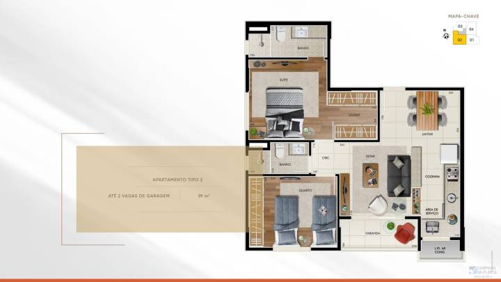 planta 1 suite e 1 quarto 59m do marienplatz residencial lançamento no cambuí, Campinas