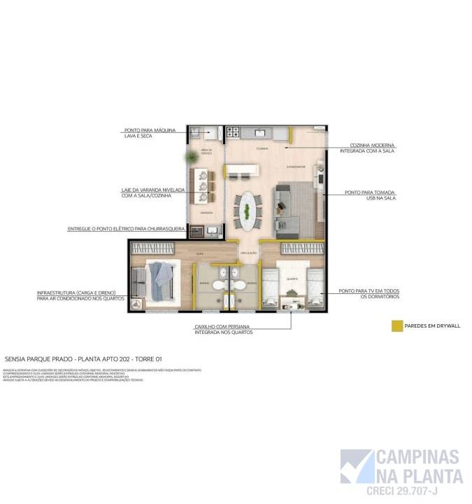 planta 1 suite e 1 quarto