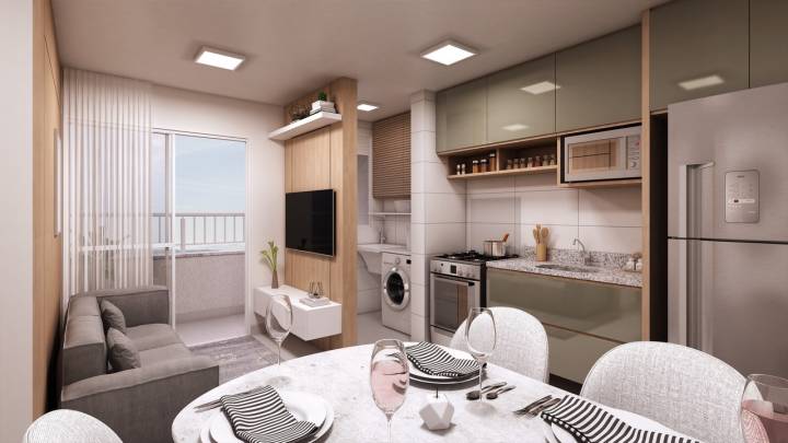 Sala e cozinha integradas 