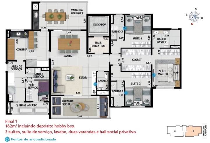 planta de 162m² do Epic Cambuí