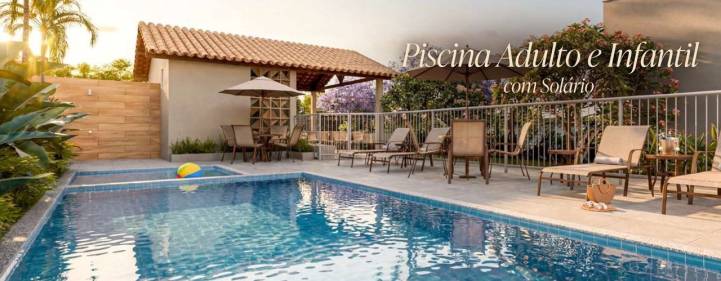 Piscina adulto e infantil com solário do Alto Elíseos 74, espreguiçadeiras e área gourmet