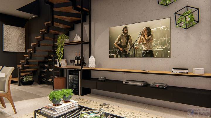 perspectiva com sugestão de decoração da sala de estar do green view próximo a hípica campinas