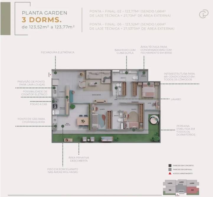 planta do apartamento garden do Casa Prado