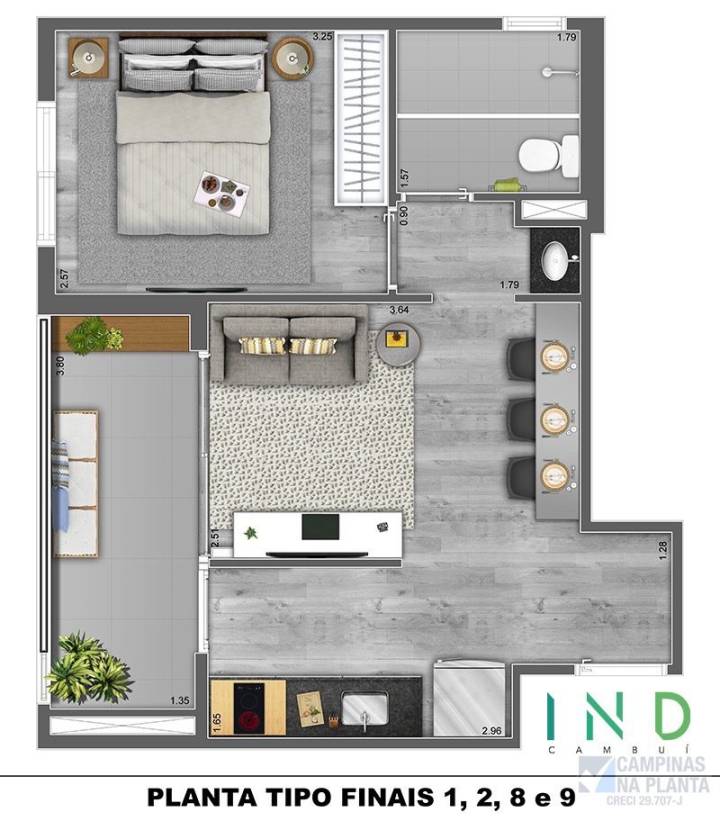 Planta 39,53m² do Ind Cambui, lançamento da TARJAB na Rua Santa Cruz