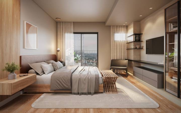 Suíte master do apartamento tipo A no Avenida 105.
