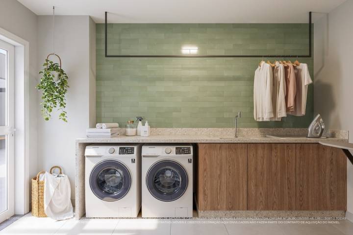 lavanderia coletiva para economizar espaço no apartamento