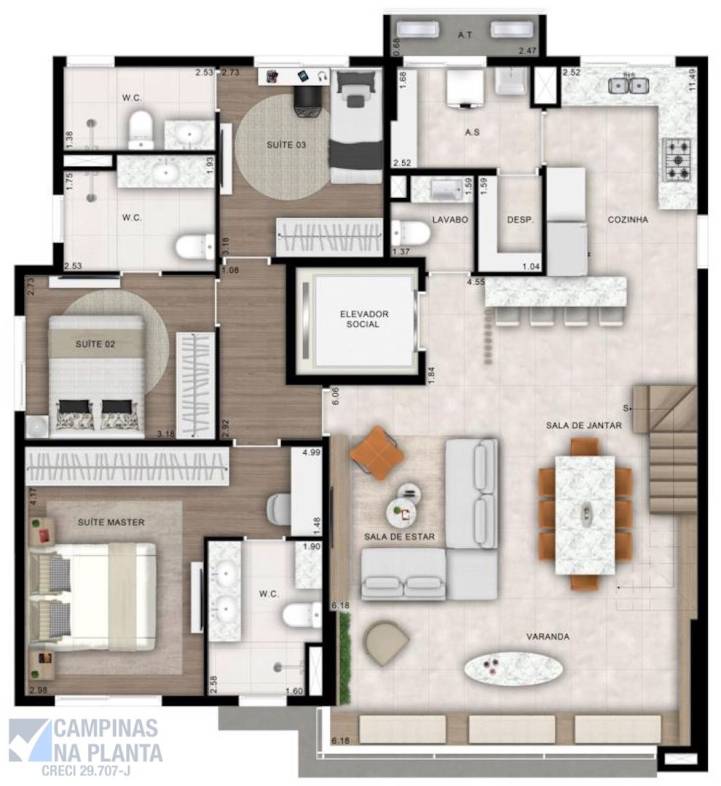 alto cambui planta apartamento cobertura duplex 245m² piso inferior