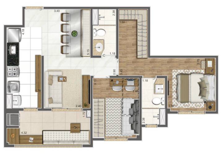 Planta 64m² do Elegance da Living