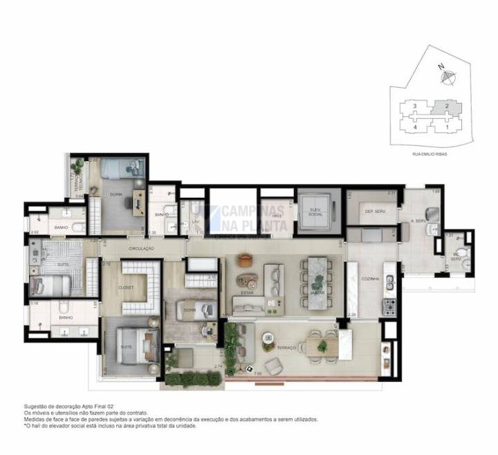 alenza cambui planta opção 157 m2 4 quartos 2 suites