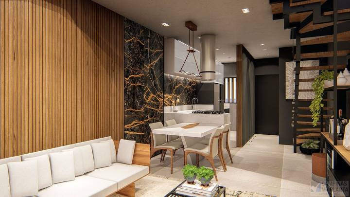 green view hípica campinas perspectiva ilustrada com sugestão de decoração do pavimento térreo da casa