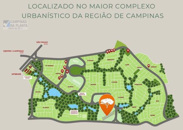 mapa ilustrativo do swiss park, região do breve lançamento Ecovila Genebra
