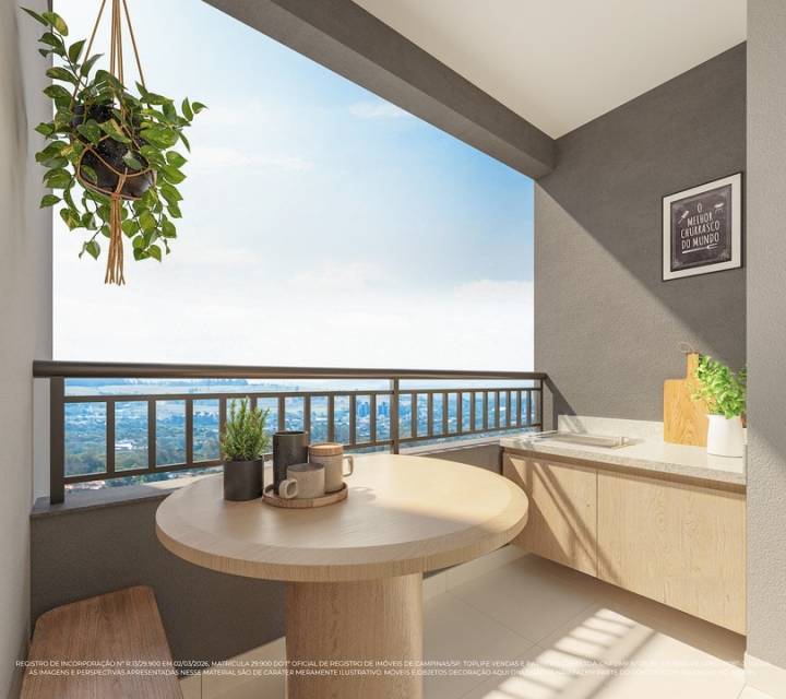 Perspectiva da varanda gourmet do apartamento