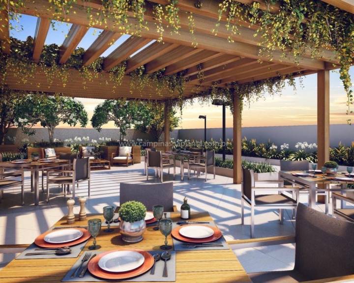 Perspectiva ilustrada do terraço do salão de festas