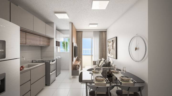 Sala e cozinha do Portal dos Buritis