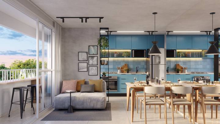 Pespectiva do living do apartamento